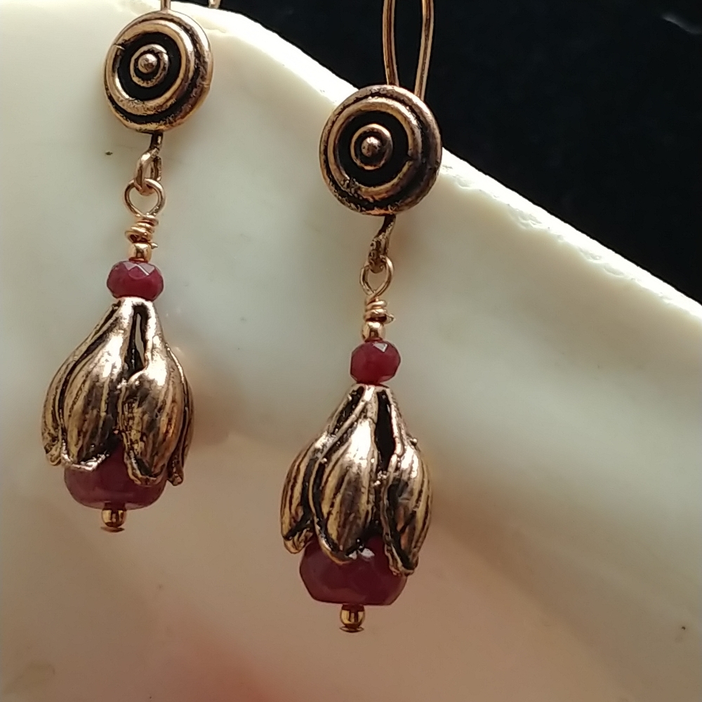 Ruby And Copper Earrings - Handcrafted - image 2